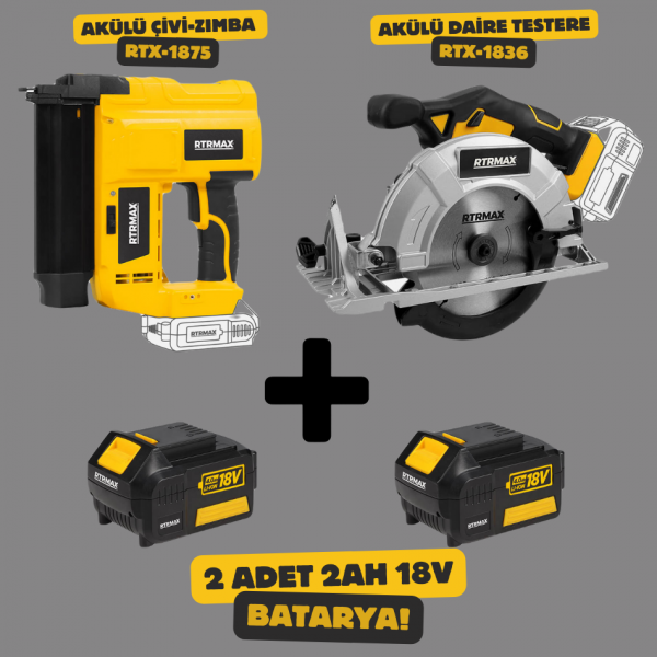 RTR MAX Akülü Çivi- Zımba Çakma Makinesi & Akülü Daire Testere SET (2 ADET BATARYA)