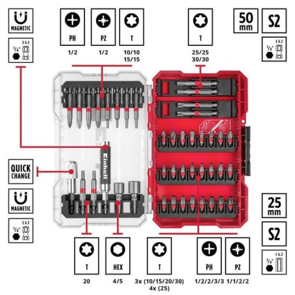 Einhell vidalama uç seti 42 parça M-CASE kutu